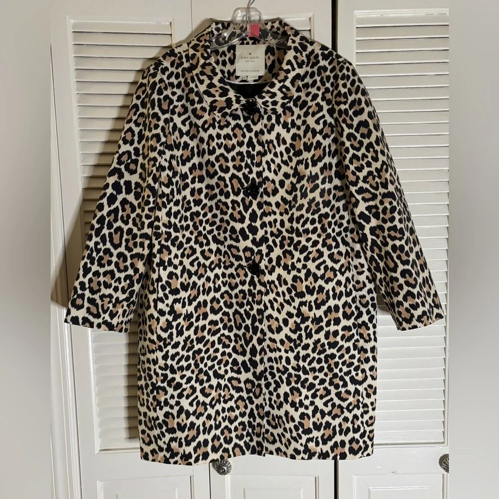 KATE SPADE silk blend LEOPARD coat TOPPER button front PLUS SIZED 14 - Picture 4 of 7